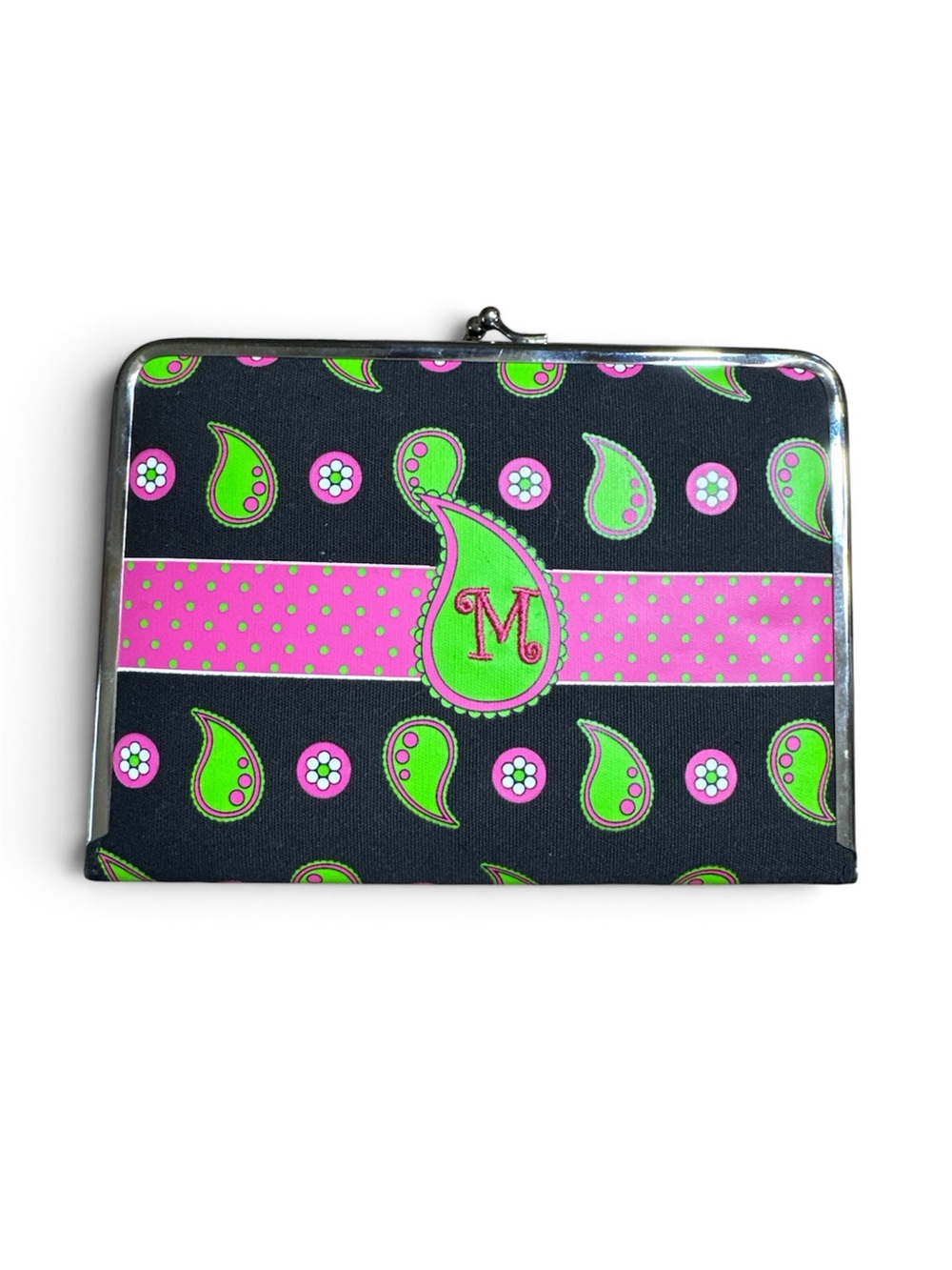 Photo Album With 4x6 Sleeves with Green Paisley Pattern With M Initial